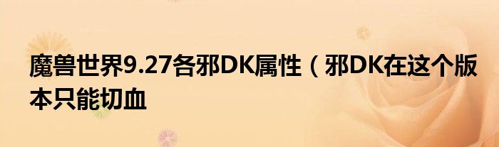 魔兽世界9.27各邪DK属性(邪DK在这个版本只能切血