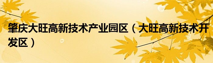肇庆大旺高新技术产业园区(大旺高新技术开发区)
