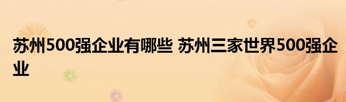 苏州500强企业有哪些 苏州三家世界500强企业