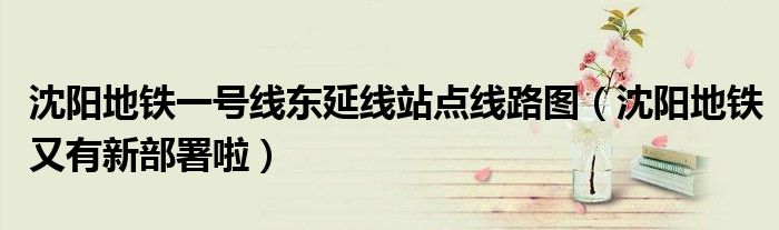 沈阳地铁一号线东延线站点线路图(沈阳地铁又有新部署啦)