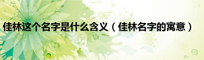 佳林这个名字是什么含义(佳林名字的寓意)