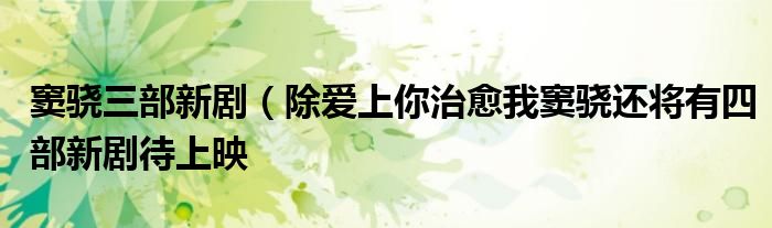 窦骁三部新剧(除爱上你治愈我窦骁还将有四部新剧待上映