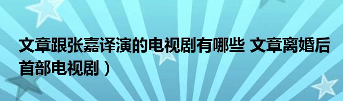 文章跟张嘉译演的电视剧有哪些 文章离婚后首部电视剧)
