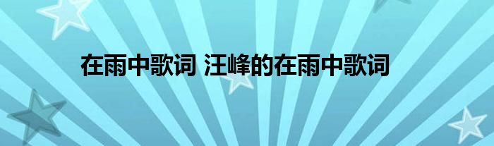 在雨中歌词 汪峰的在雨中歌词