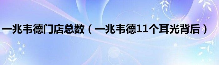 一兆韦德门店总数(一兆韦德11个耳光背后)