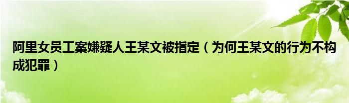 阿里女员工案嫌疑人王某文被指定(为何王某文的行为不构成犯罪)