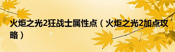 火炬之光2狂战士属性点(火炬之光2加点攻略)