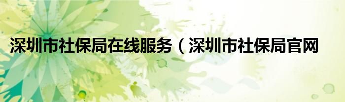 深圳市社保局在线服务(深圳市社保局官网