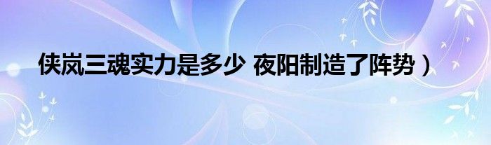 侠岚三魂实力是多少 夜阳制造了阵势)
