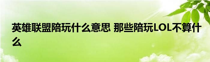 英雄联盟陪玩什么意思 那些陪玩LOL不算什么