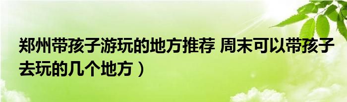 郑州带孩子游玩的地方推荐 周末可以带孩子去玩的几个地方)