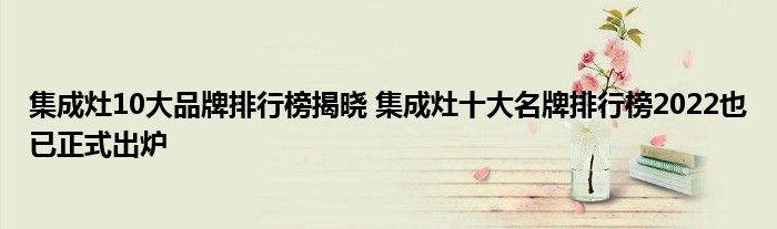 集成灶10大品牌排行榜揭晓 集成灶十大名牌排行榜2022也已正式出炉