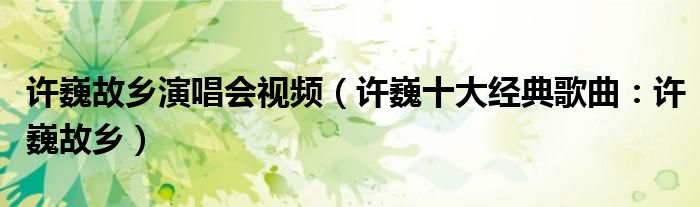 许巍故乡演唱会视频(许巍十大经典歌曲:许巍故乡)