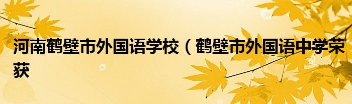 河南鹤壁市外国语学校(鹤壁市外国语中学荣获