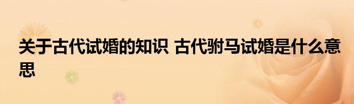 关于古代试婚的知识 古代驸马试婚是什么意思
