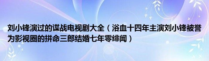 刘小锋演过的谍战电视剧大全(浴血十四年主演刘小锋被誉为影视圈的拼命三郎结婚七年零绯闻)