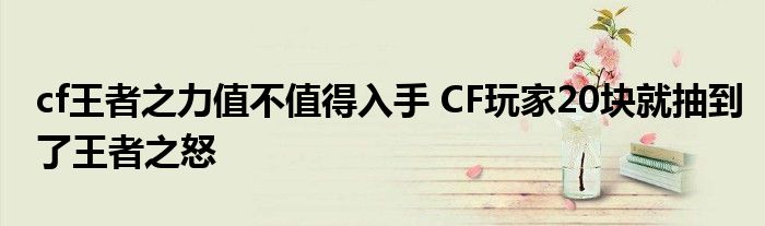 cf王者之力值不值得入手 CF玩家20块就抽到了王者之怒