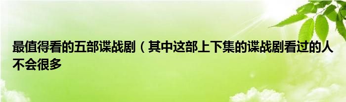 最值得看的五部谍战剧(其中这部上下集的谍战剧看过的人不会很多