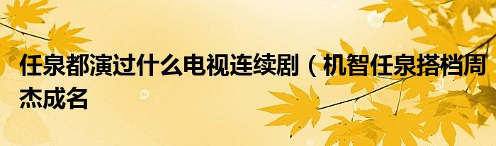 任泉都演过什么电视连续剧(机智任泉搭档周杰成名