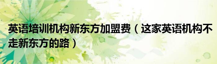 英语培训机构新东方加盟费(这家英语机构不走新东方的路)