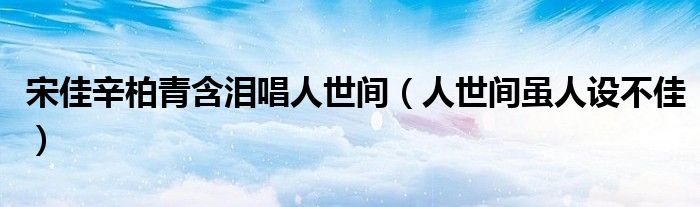 宋佳辛柏青含泪唱人世间(人世间虽人设不佳)