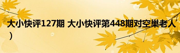 大小快评127期 大小快评第448期对空巢老人)