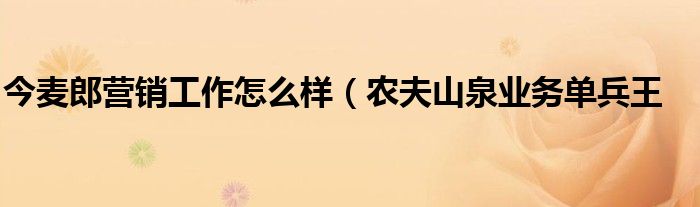 今麦郎营销工作怎么样(农夫山泉业务单兵王