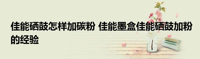 佳能硒鼓怎样加碳粉 佳能墨盒佳能硒鼓加粉的经验