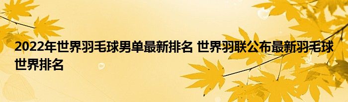 2022年世界羽毛球男单最新排名 世界羽联公布最新羽毛球世界排名