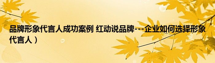 品牌形象代言人成功案例 红动说品牌---企业如何选择形象代言人）
