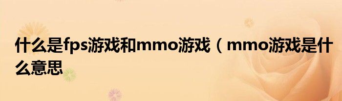 什么是fps游戏和mmo游戏（mmo游戏是什么意思