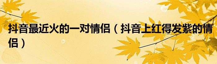 抖音最近火的一对情侣(抖音上红得发紫的情侣)