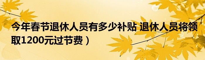今年春节退休人员有多少补贴 退休人员将领取1200元过节费)
