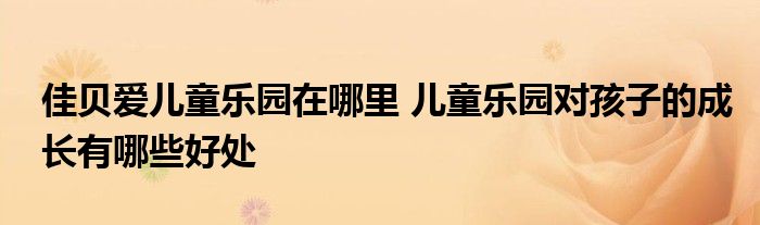 佳贝爱儿童乐园在哪里 儿童乐园对孩子的成长有哪些好处