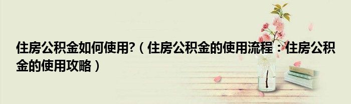 住房公积金如何使用?(住房公积金的使用流程:住房公积金的使用攻略)