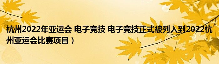 杭州2022年亚运会 电子竞技 电子竞技正式被列入到2022杭州亚运会比赛项目)