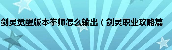 剑灵觉醒版本拳师怎么输出(剑灵职业攻略篇