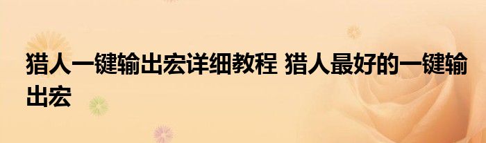 猎人一键输出宏详细教程 猎人最好的一键输出宏