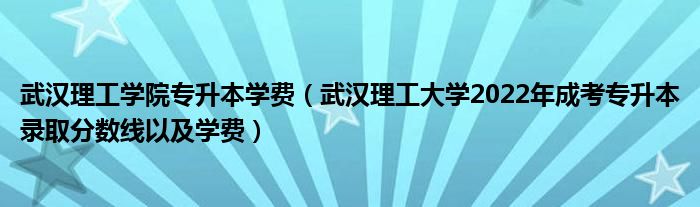武汉理工学院专升本学费(武汉理工大学2022年成考专升本录取分数线以及学费)