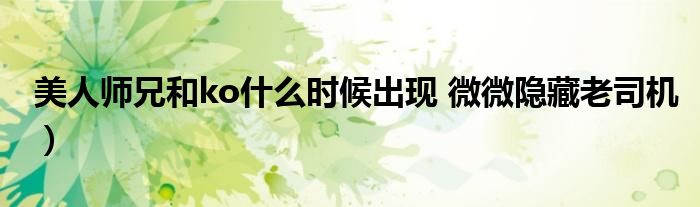 美人师兄和ko什么时候出现 微微隐藏老司机)