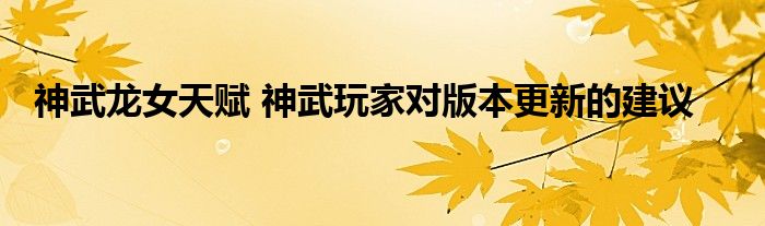 神武龙女天赋 神武玩家对版本更新的建议