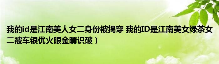 我的id是江南美人女二身份被揭穿 我的ID是江南美女绿茶女二被车银优火眼金睛识破)