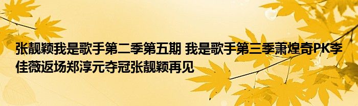 张靓颖我是歌手第二季第五期 我是歌手第三季萧煌奇PK李佳薇返场郑淳元夺冠张靓颖再见