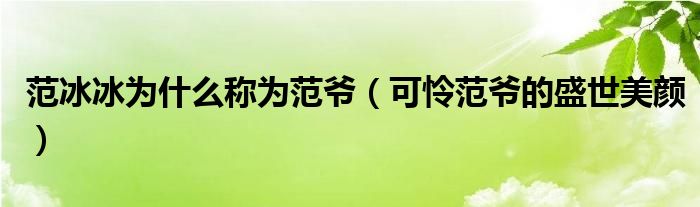 范冰冰为什么称为范爷(可怜范爷的盛世美颜)