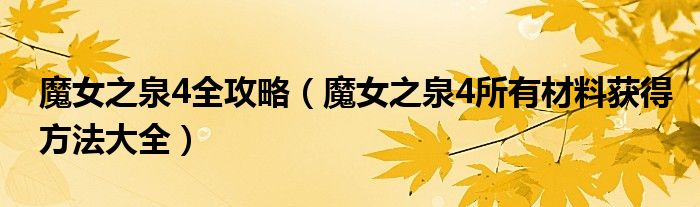 魔女之泉4全攻略(魔女之泉4所有材料获得方法大全)