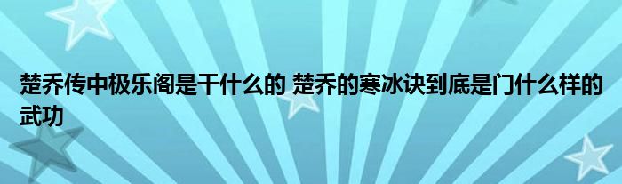 楚乔传中极乐阁是干什么的 楚乔的寒冰诀到底是门什么样的武功
