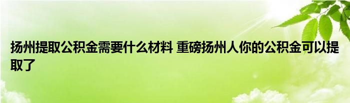 扬州提取公积金需要什么材料 重磅扬州人你的公积金可以提取了