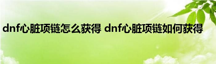 dnf心脏项链怎么获得 dnf心脏项链如何获得