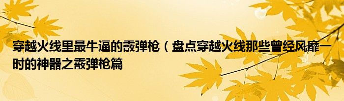 穿越火线里最牛逼的霰弹枪(盘点穿越火线那些曾经风靡一时的神器之霰弹枪篇