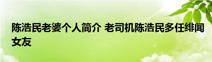 陈浩民老婆个人简介 老司机陈浩民多任绯闻女友